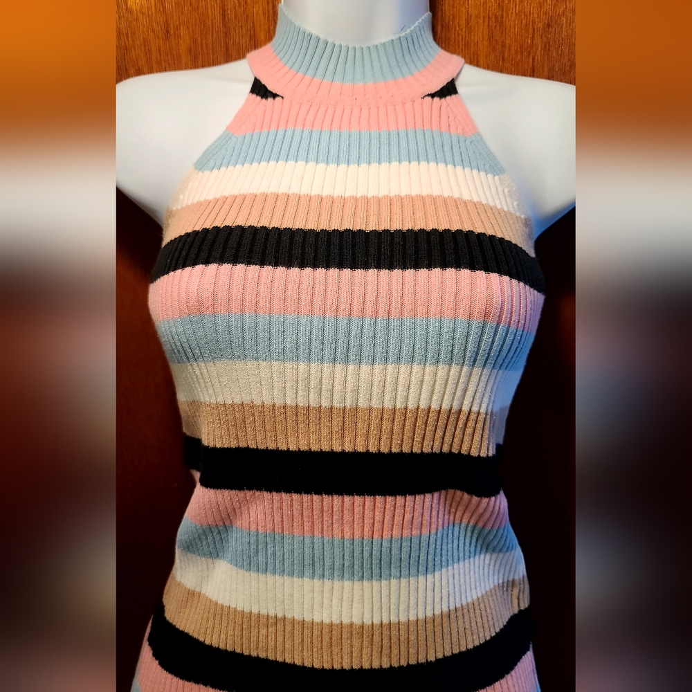 Beautiful American Attitude sleeveless stripped 100% cotton sweater top sz S - Picture 5 of 5